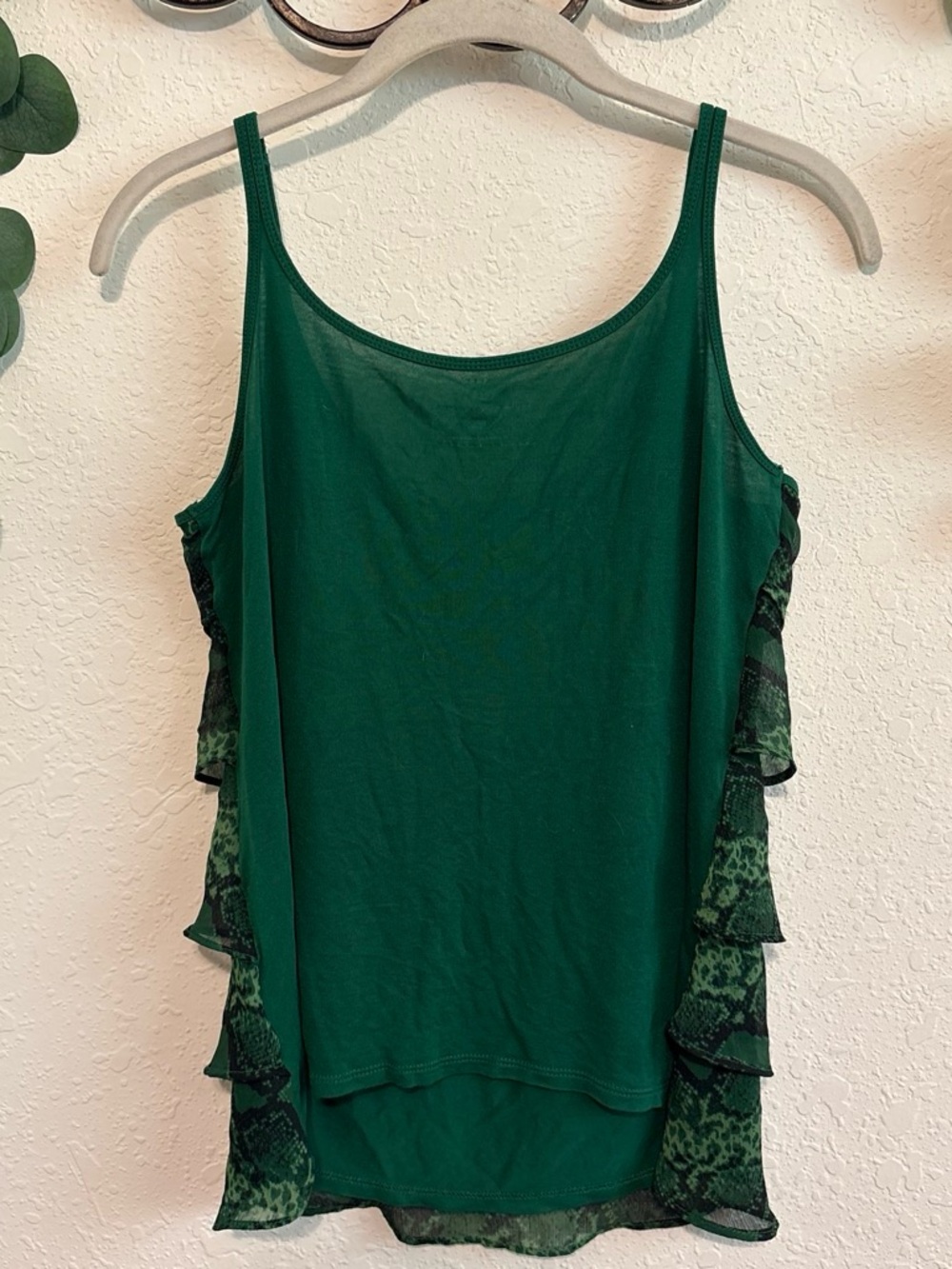 Y2K Green Ruffle-Tiered Snake-Print Tank Top✨ - Picture 4 of 5